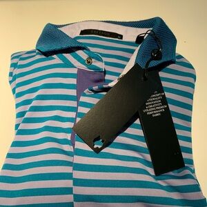 NEW Greyson Golf Polo Men’s Sz M striped pattern button closure NWT